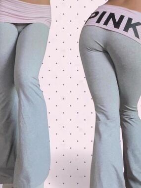 PINK Victoria's Secret Light Gray Flare Leggings with Pink Waistband